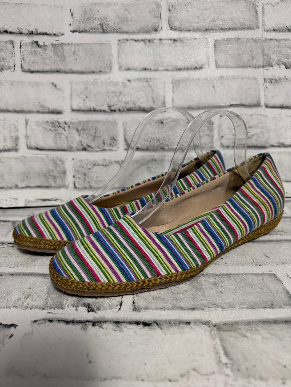 Beacon Vintage Multicolor Stripe Espadrille Flats - Green Pink Blue Purple White